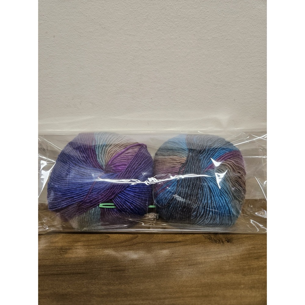 Lot of 2 Wool Blend Yarn Cakes Multicolored Purple Blue Gradient 60/40 Blend